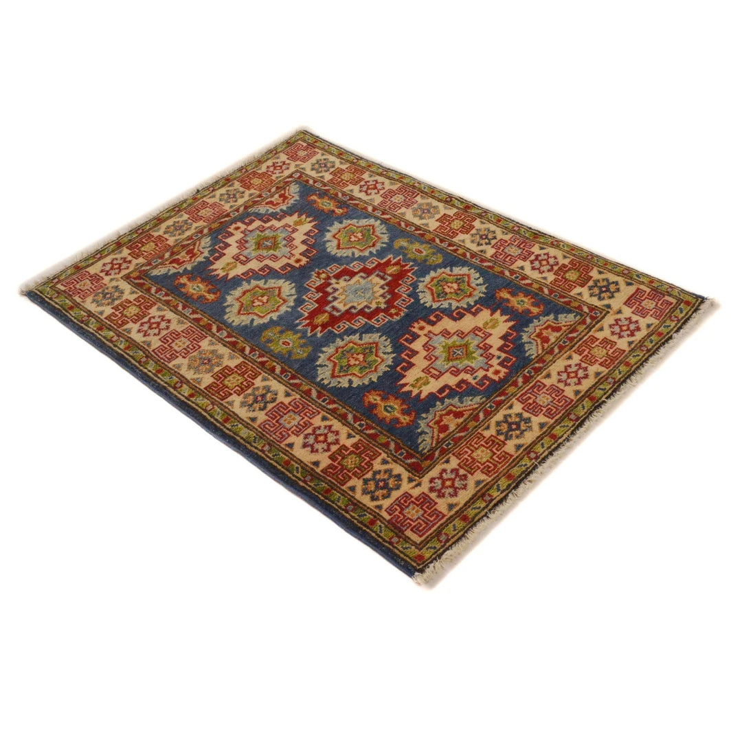 Blue Afghan Kazak Rug 2' 9" x 4' 8" Hand-Knotted | No. AL85736