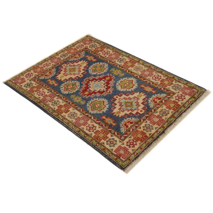 Blue Afghan Kazak Rug 2' 9" x 4' 8" Hand-Knotted | No. AL85736