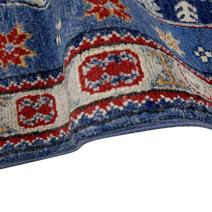Blue Afghan Kazak Rug 2' 1" x 6' 1" Hand-Knotted | No. AL85757