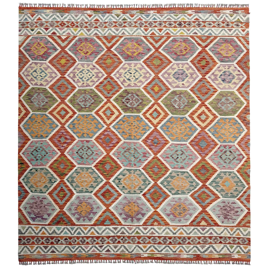 Afghan Vegetable Kilim Rug 8' 5" x 9' 9" Flat-Weave | No. AL85763
