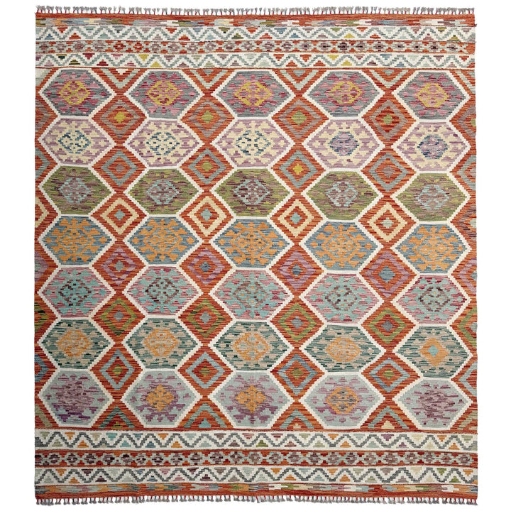 Afghan Vegetable Kilim Rug 8' 5" x 9' 9" Flat-Weave | No. AL85763