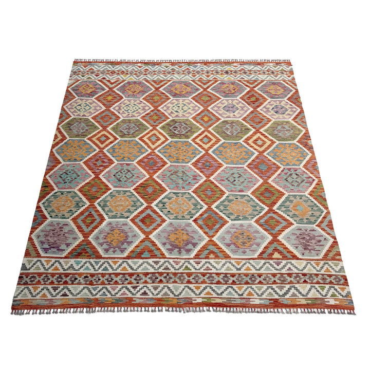 Afghan Vegetable Kilim Rug 8' 5" x 9' 9" Flat-Weave | No. AL85763