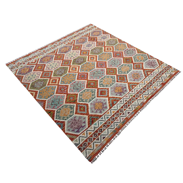Afghan Vegetable Kilim Rug 8' 5" x 9' 9" Flat-Weave | No. AL85763