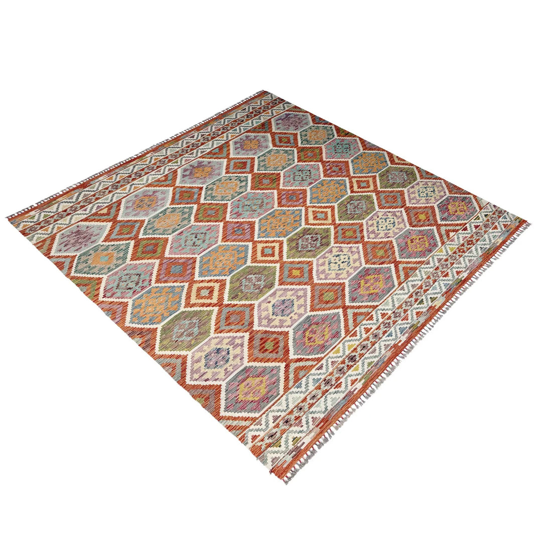 Afghan Vegetable Kilim Rug 8' 5" x 9' 9" Flat-Weave | No. AL85763