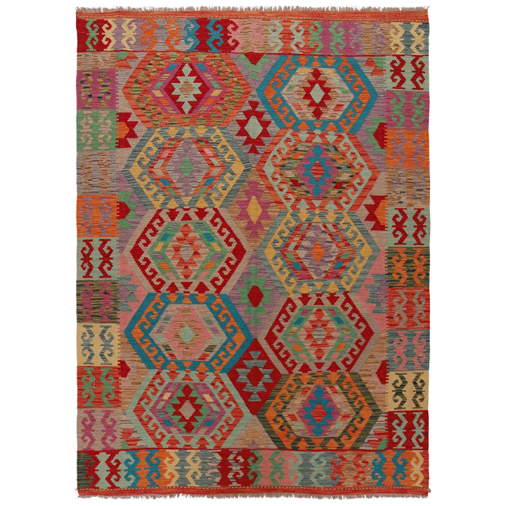 Afghan Vegetable Kilim Rug 5'10" x 8'1" Flat-Weave | No. AL85807