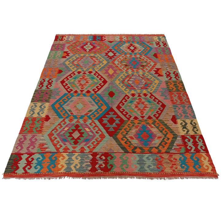 Afghan Vegetable Kilim Rug 5'10" x 8'1" Flat-Weave | No. AL85807