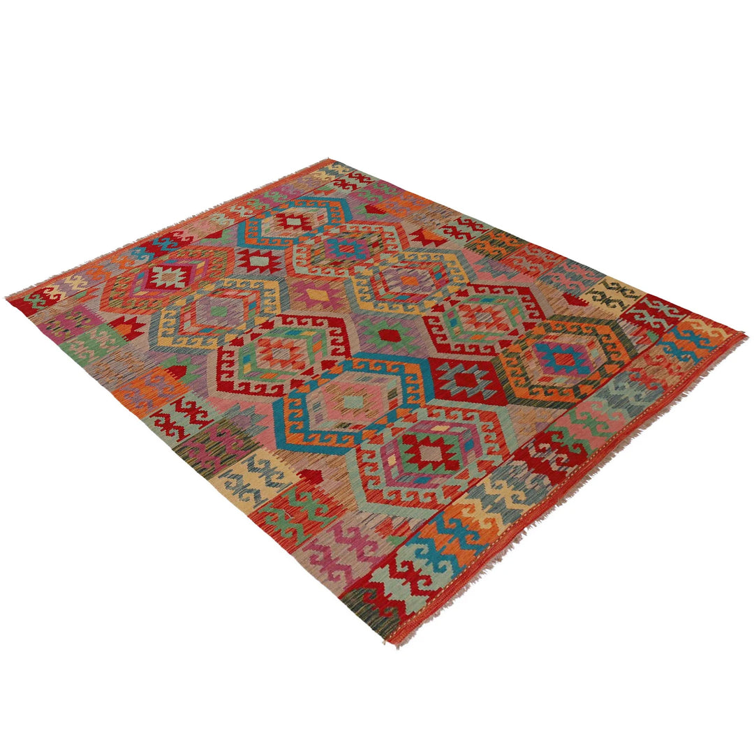 Afghan Vegetable Kilim Rug 5'10" x 8'1" Flat-Weave | No. AL85807