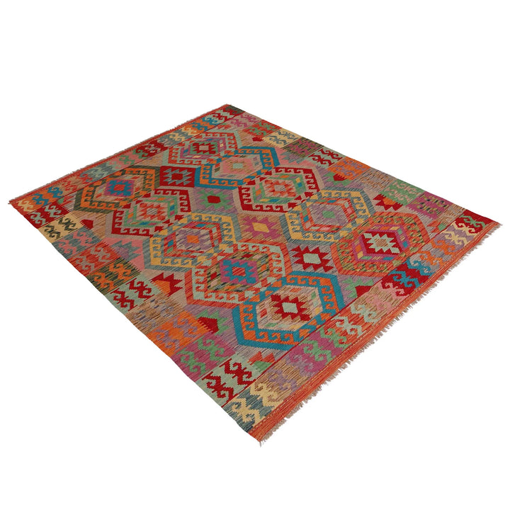Afghan Vegetable Kilim Rug 5'10" x 8'1" Flat-Weave | No. AL85807