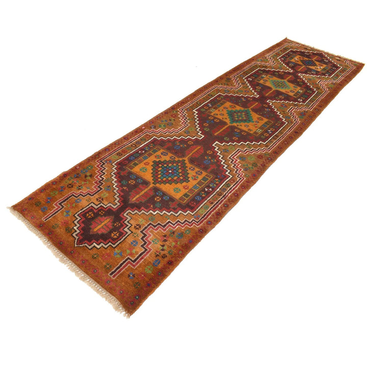 Orange Afghan Baluchi Rug 2' 9" x 9' 9" Hand-Knotted | No. AL85824