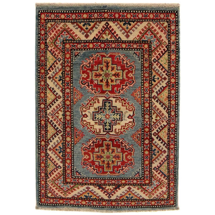 Blue Afghan Kazak Rug 2' 10" x 3' 11" Hand-Knotted | No. AL85897