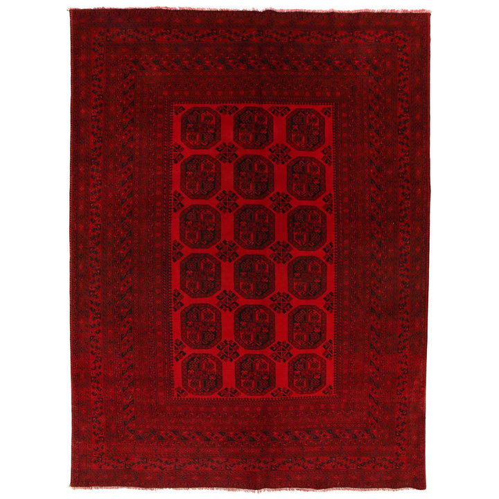 Red Afghan Filpa Rug 6'10" x 9'3" Hand-Knotted | No. AL859052