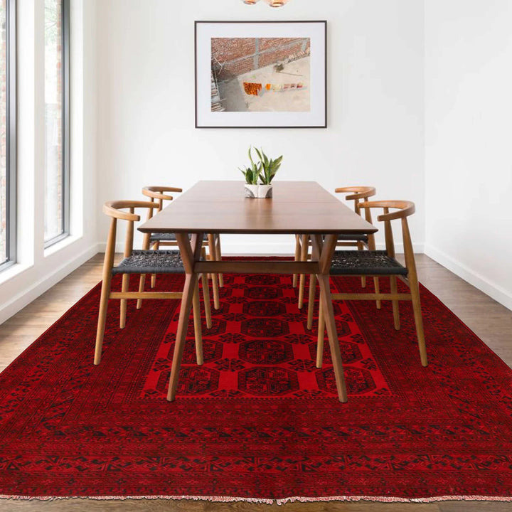 Red Afghan Filpa Rug 6'10" x 9'3" Hand-Knotted | No. AL859052