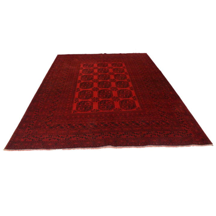 Red Afghan Filpa Rug 6'10" x 9'3" Hand-Knotted | No. AL859052