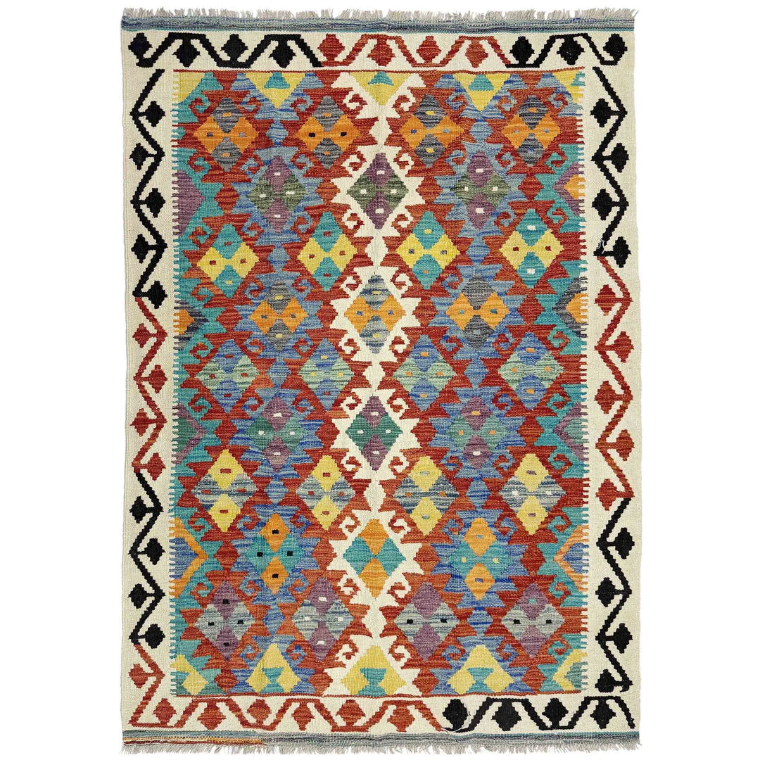 Multicolor Afghan Vegetable Kilim Rug 4' 3" x 6' 3" Flat-Weave | No. AL85909