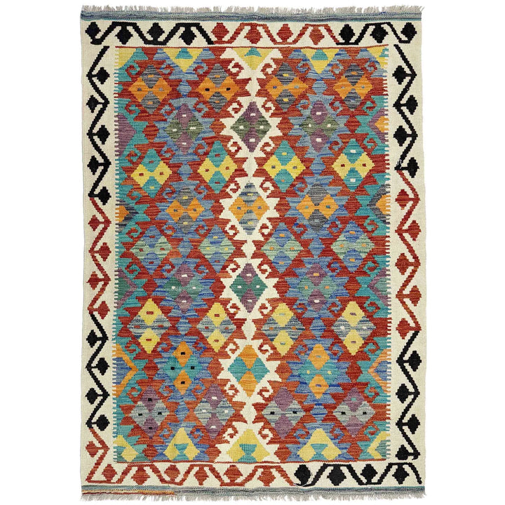 Multicolor Afghan Vegetable Kilim Rug 4' 3" x 6' 3" Flat-Weave | No. AL85909
