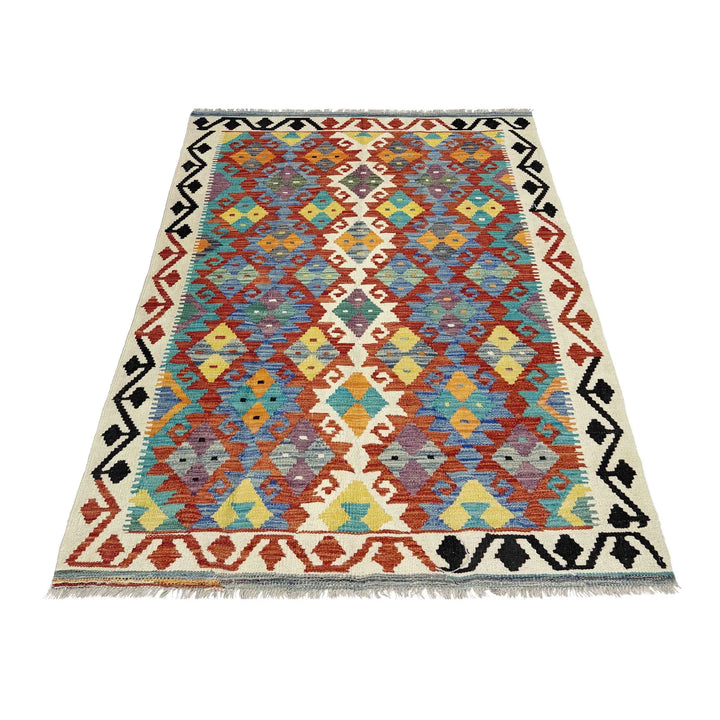 Multicolor Afghan Vegetable Kilim Rug 4' 3" x 6' 3" Flat-Weave | No. AL85909