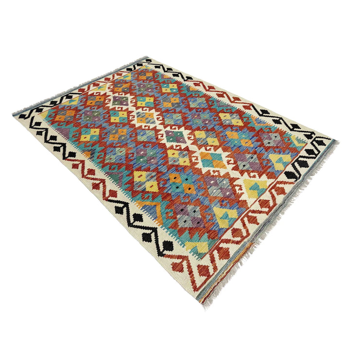 Multicolor Afghan Vegetable Kilim Rug 4' 3" x 6' 3" Flat-Weave | No. AL85909