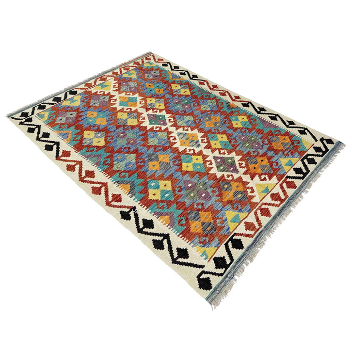 Multicolor Afghan Vegetable Kilim Rug 4' 3" x 6' 3" Flat-Weave | No. AL85909