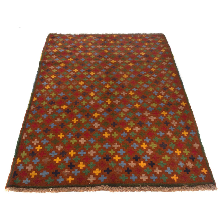 Brown Afghan Baluchi Rug 3' 11" x 6' 2" Hand-Knotted | No. AL85942
