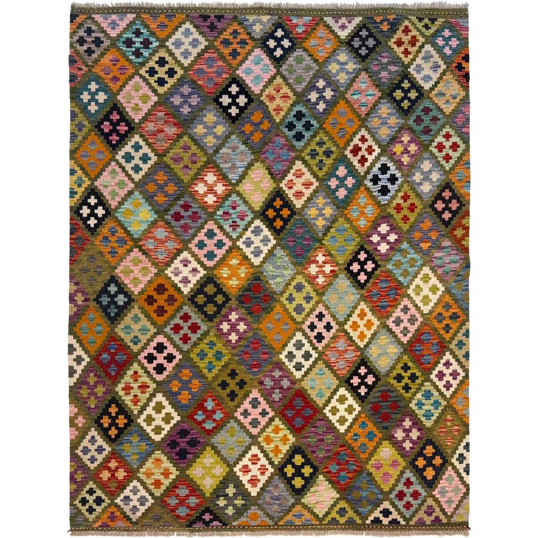 Afghan Vegetable Kilim Rug 5' 1" x 6' 8" Flat-Weave | No. AL85983