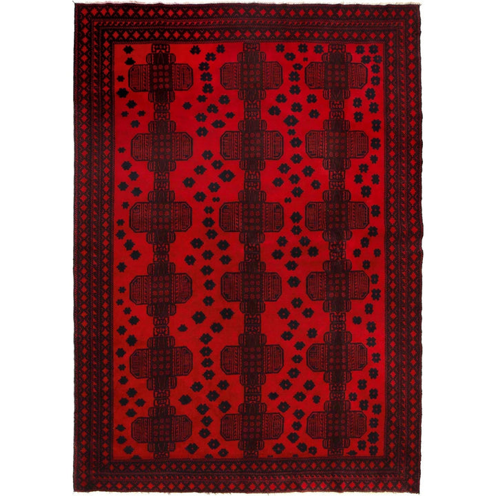 Deep Red Afghan Baluchi Rug 6'10" x 9'4" Hand-Knotted | No. AL86098