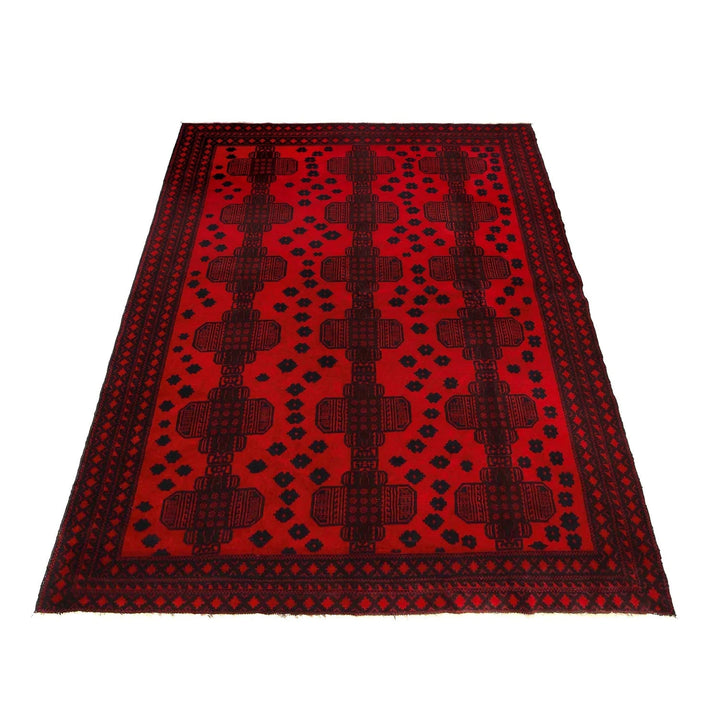 Deep Red Afghan Baluchi Rug 6'10" x 9'4" Hand-Knotted | No. AL86098
