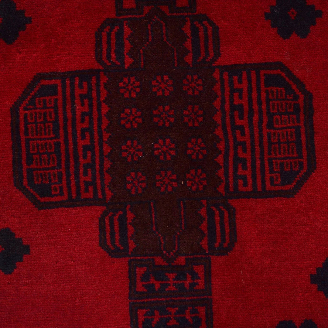 Deep Red Afghan Baluchi Rug 6'10" x 9'4" Hand-Knotted | No. AL86098