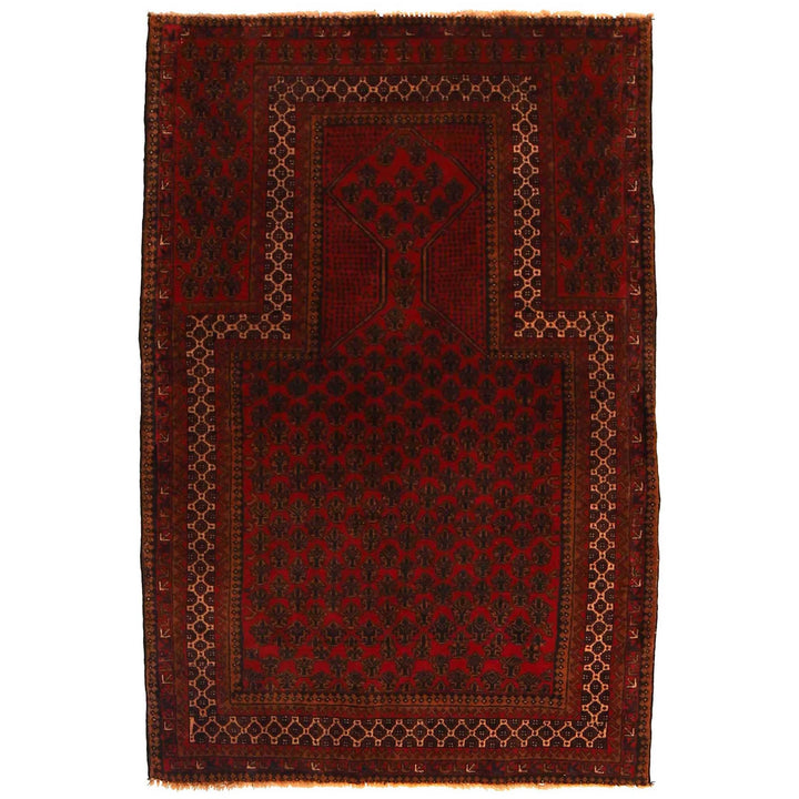 Red Afghan Prayer Rug 3' 1" x 4' 8" Hand-Knotted | No. AL86102