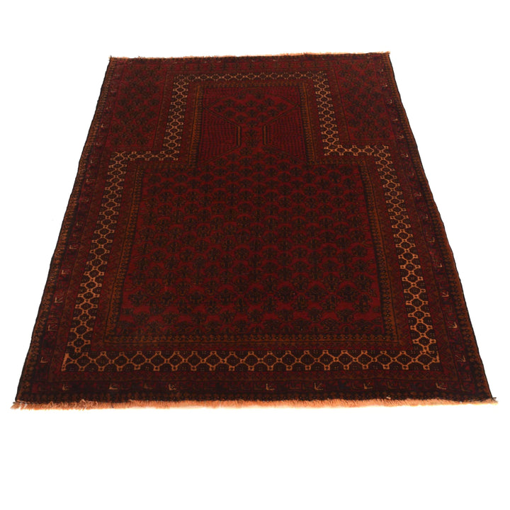 Red Afghan Prayer Rug 3' 1" x 4' 8" Hand-Knotted | No. AL86102
