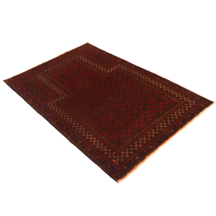 Red Afghan Prayer Rug 3' 1" x 4' 8" Hand-Knotted | No. AL86102