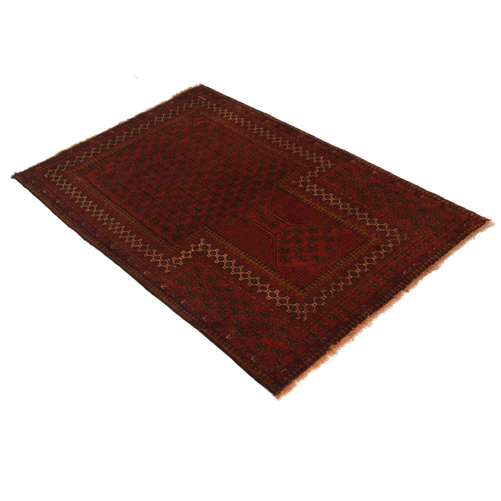 Red Afghan Prayer Rug 3' 1" x 4' 8" Hand-Knotted | No. AL86102