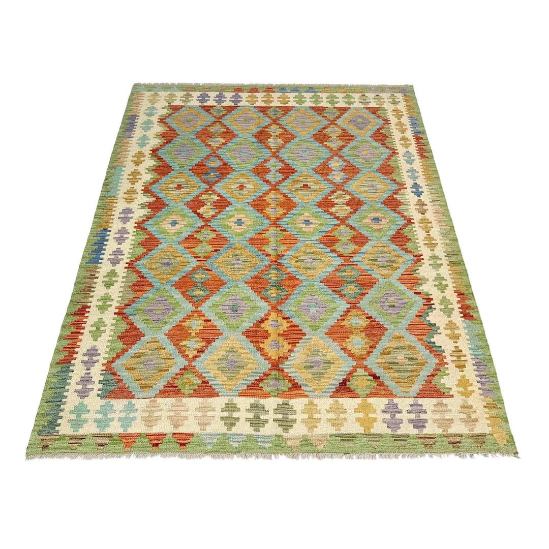 Afghan Vegetable Kilim Rug 5' 2" x 6' 7" Flat-Weave | No. AL861334