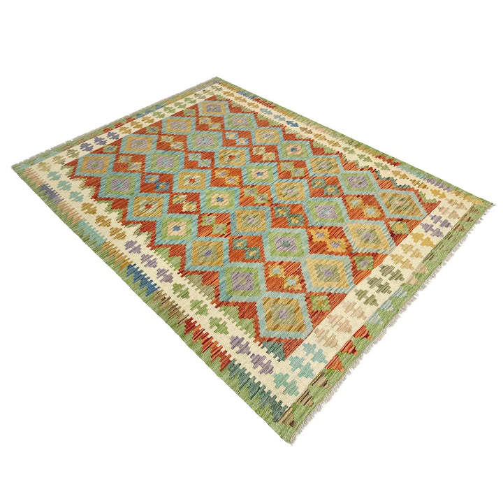 Afghan Vegetable Kilim Rug 5' 2" x 6' 7" Flat-Weave | No. AL861334