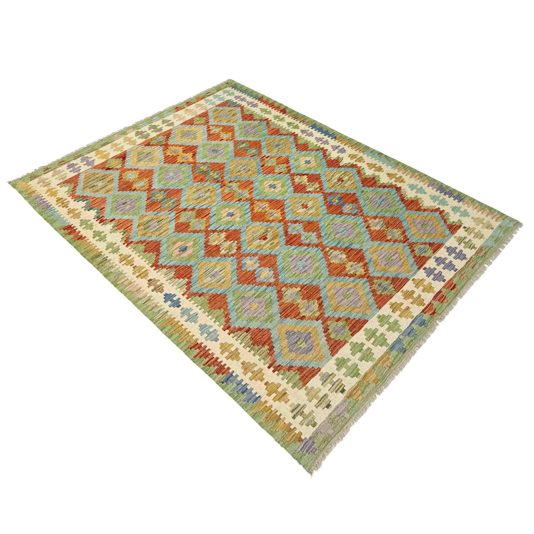 Afghan Vegetable Kilim Rug 5' 2" x 6' 7" Flat-Weave | No. AL861334