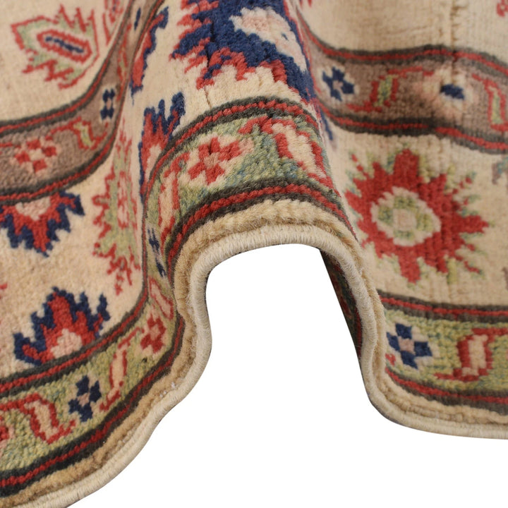 Ivory Afghan Kazak Rug 3' 5" x 4' 10" Hand-Knotted | No. AL86135