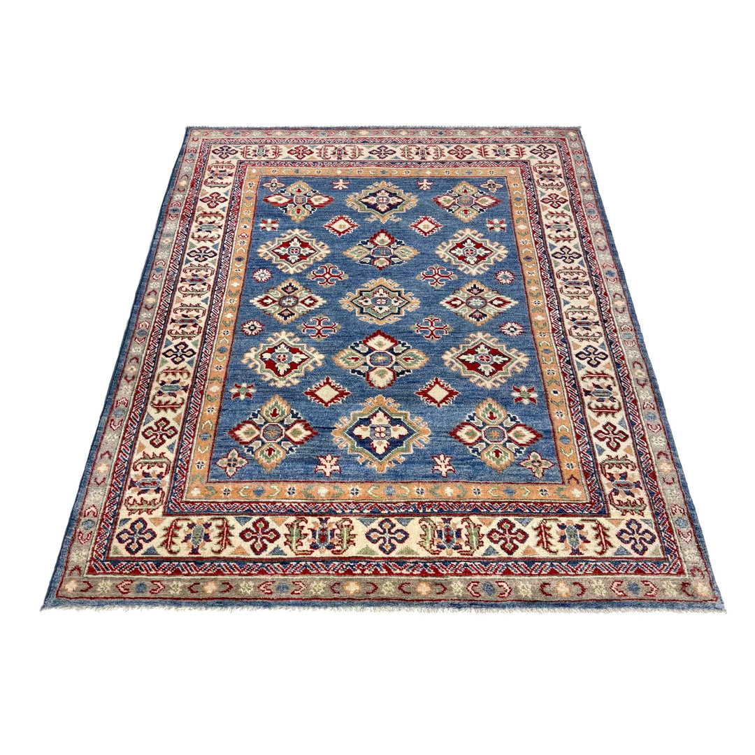 Blue Afghan Kazak Rug 4' 9" x 6' 4" Hand-Knotted | No. AL86138