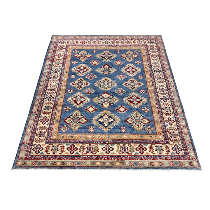 Blue Afghan Kazak Rug 4' 9" x 6' 4" Hand-Knotted | No. AL86138