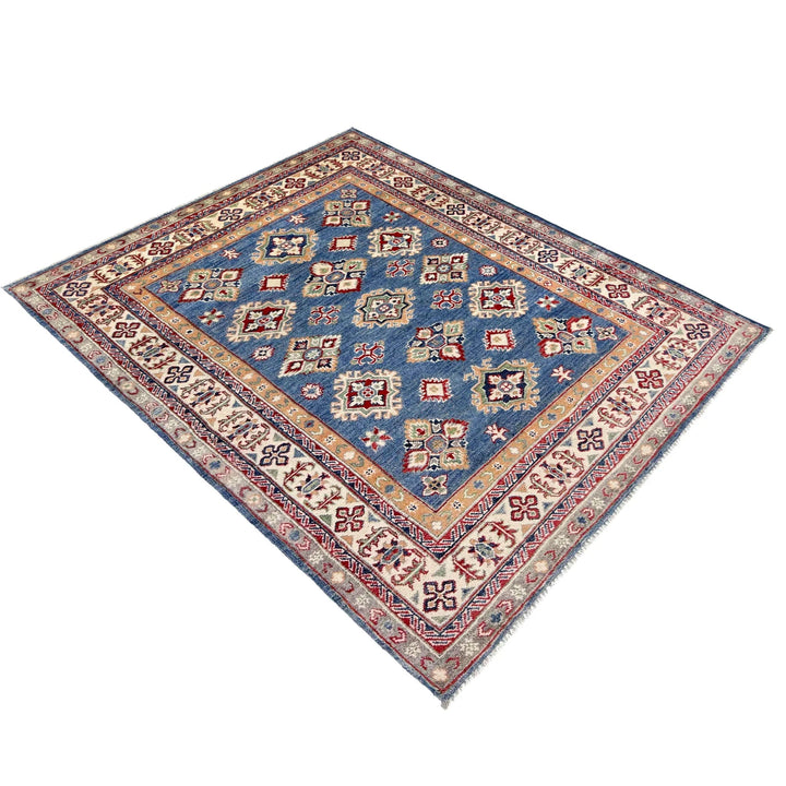 Blue Afghan Kazak Rug 4' 9" x 6' 4" Hand-Knotted | No. AL86138