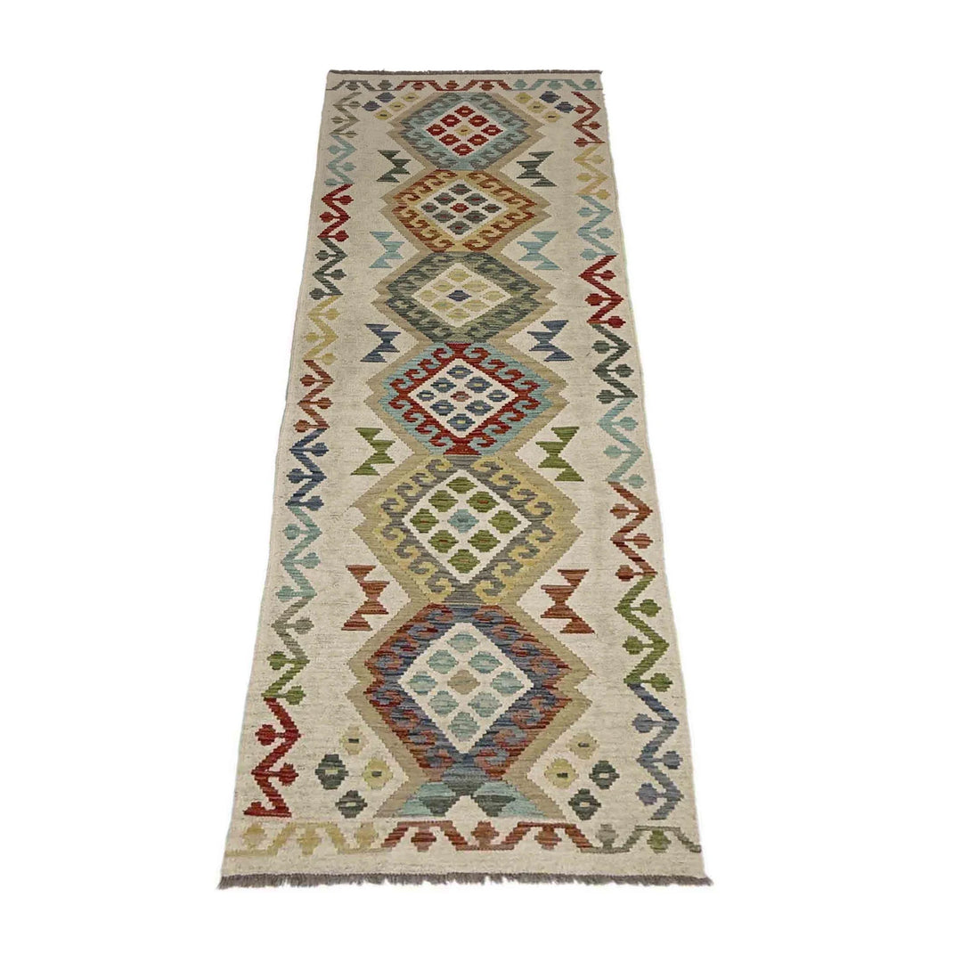 Multicolor Afghan Vegetable Kilim Rug 2'7" x 9'5" Flat-Weave | No. AL861483