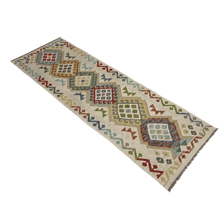Multicolor Afghan Vegetable Kilim Rug 2'7" x 9'5" Flat-Weave | No. AL861483