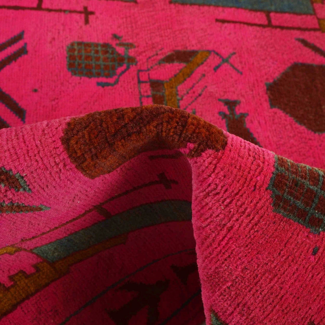 Pink Afghan War Rug 3' 5" x 4' 10" Hand-Knotted | No. AL86243