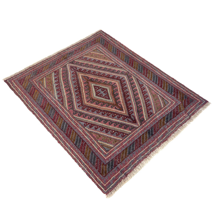 Multicolor Afghan Mashwani Rug 3' 8" x 4' 2" Hand-Knotted | No. AL86254