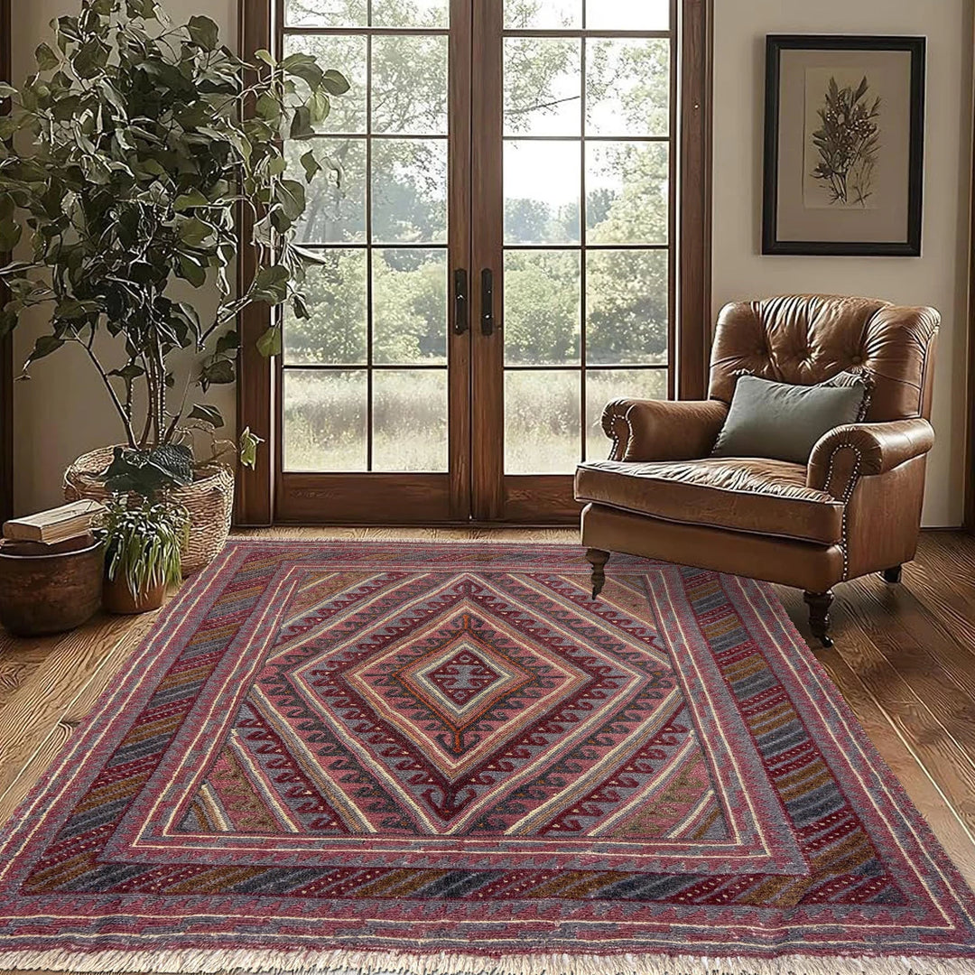 Multicolor Afghan Mashwani Rug 3' 8" x 4' 2" Hand-Knotted | No. AL86254