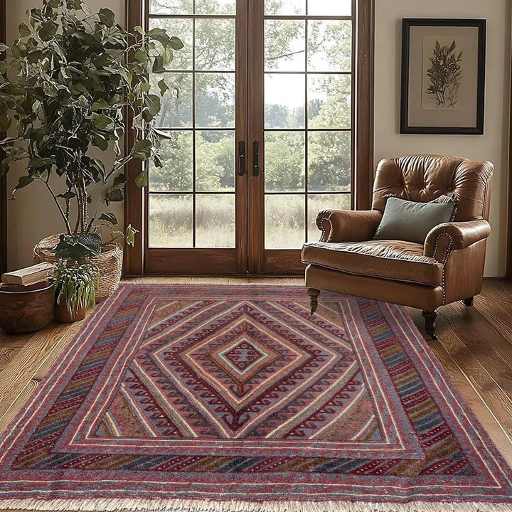 Multicolor Afghan Mashwani Rug 3' 8" x 4' 2" Hand-Knotted | No. AL86254