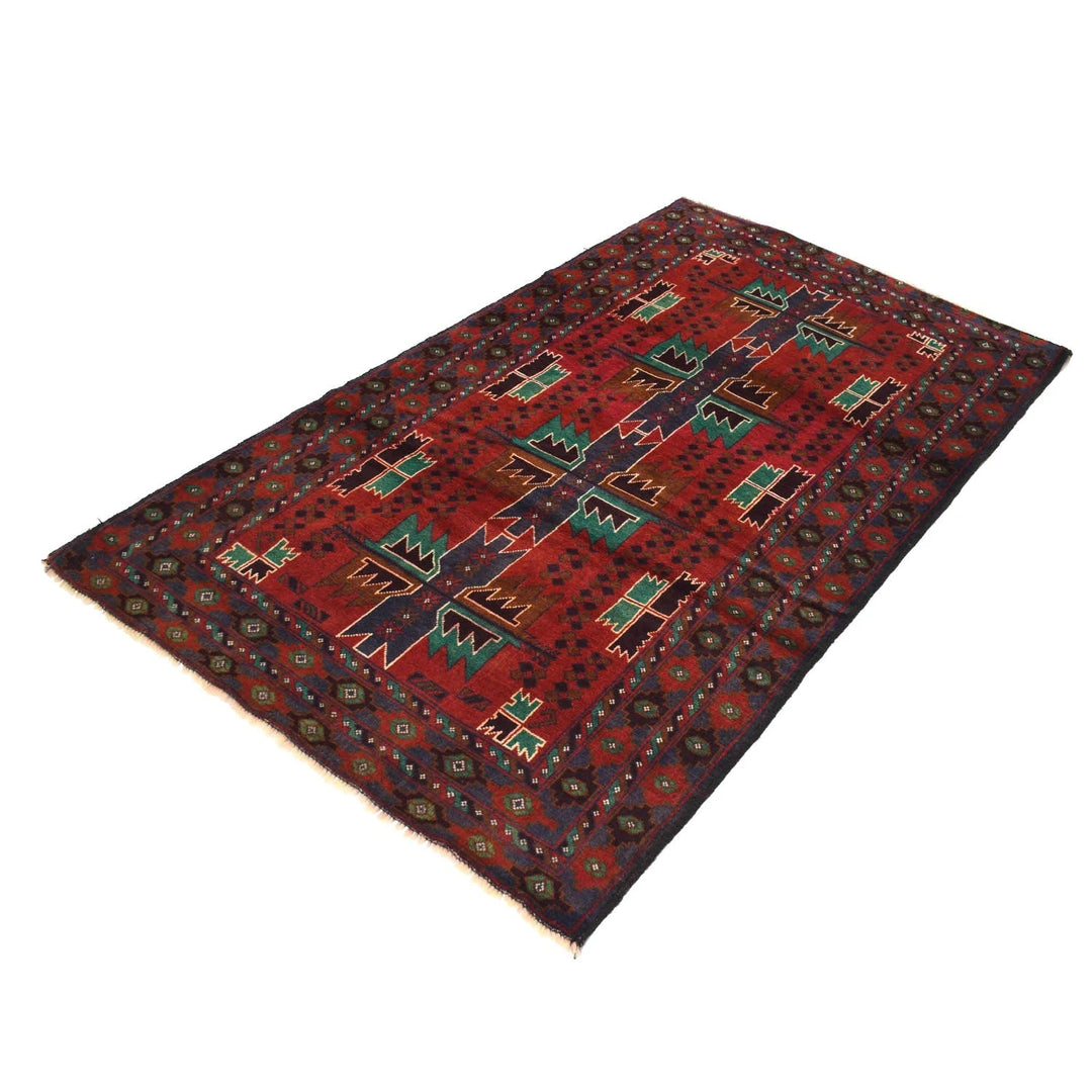 Red Afghan Baluchi Rug 3' 9" x 6' 4" Hand-Knotted | No. AL86281