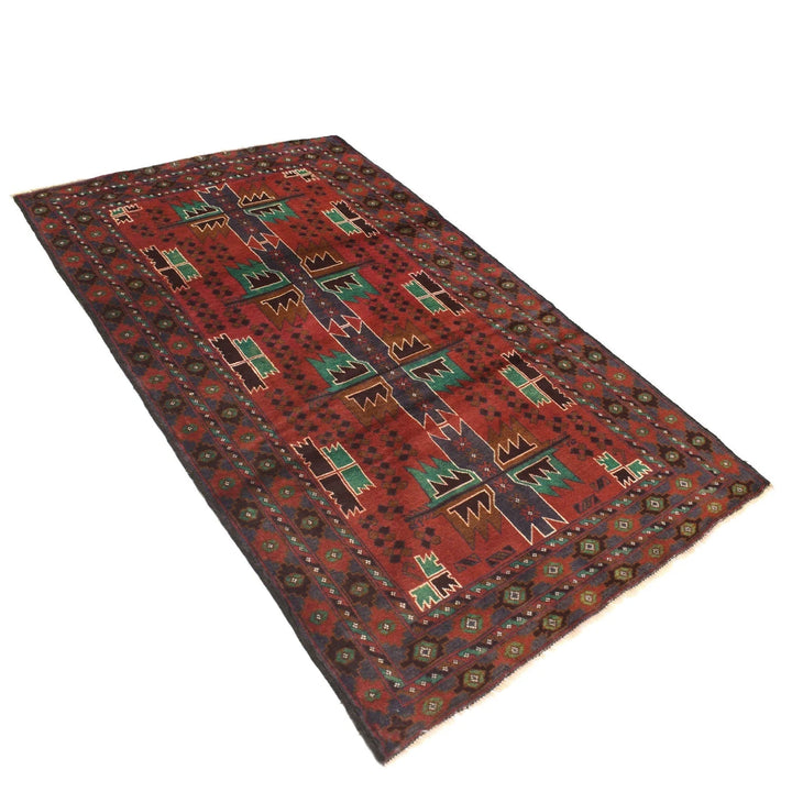 Red Afghan Baluchi Rug 3' 9" x 6' 4" Hand-Knotted | No. AL86281