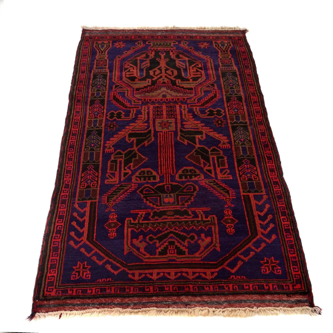 Navy Afghan Baluchi Rug 3' 1" x 4' 9" Hand-Knotted | No. AL86284