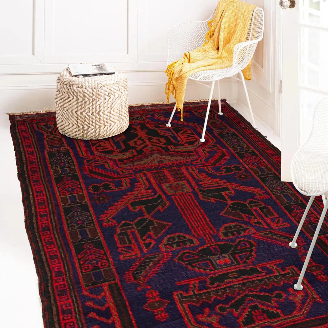Navy Afghan Baluchi Rug 3' 1" x 4' 9" Hand-Knotted | No. AL86284