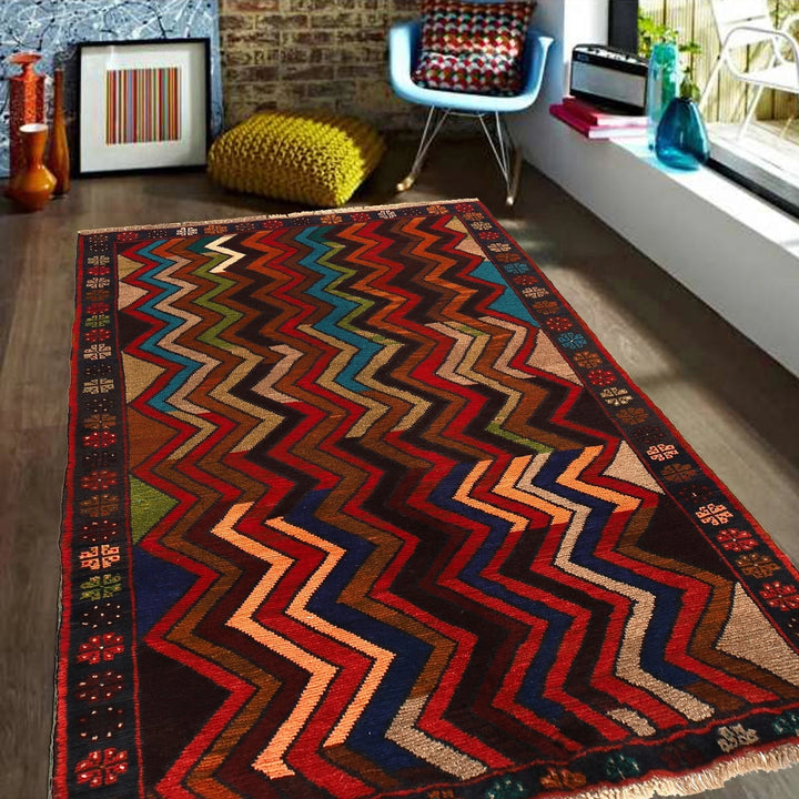 Afghan Baluchi Rug 3' 7" x 6' 0" Hand-Knotted | No. AL86362