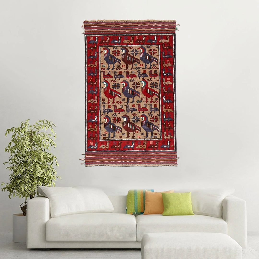 Afghan Birds Pictorial Rug 3' 11" x 6' 2" Hand-Knotted | No. AL86408